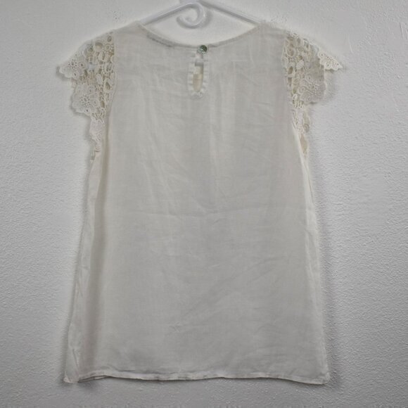 Viola Borghi Cap Sleeve Linen Blouse Size Small Color Cream Gently Used - Picture 3 of 5